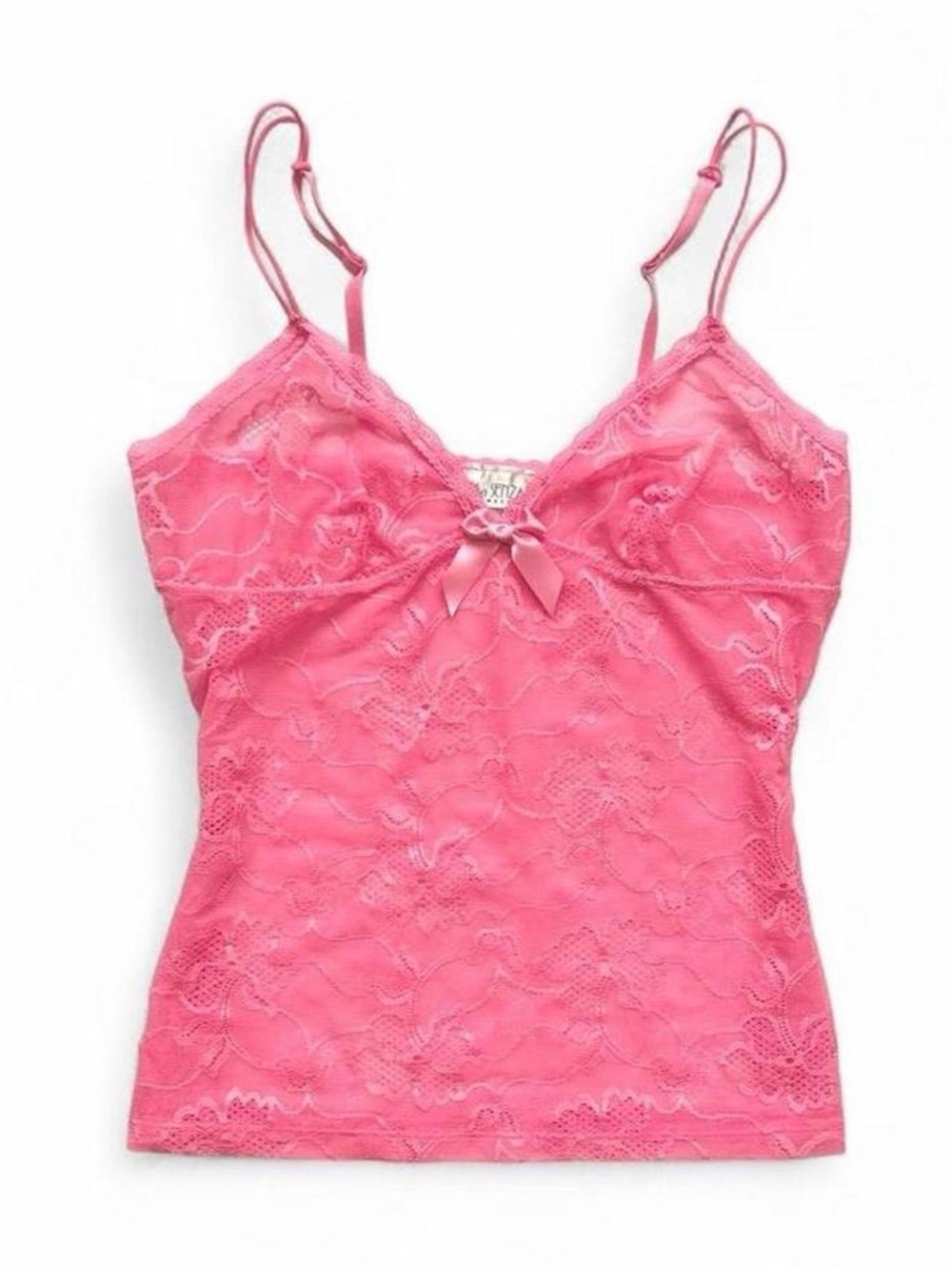 Vintage 90s La Senza Pink Babydoll Sheer Lace Cami Top with Bow
